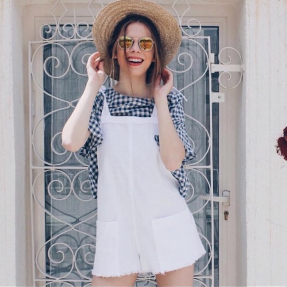 Linen knot overalls romper